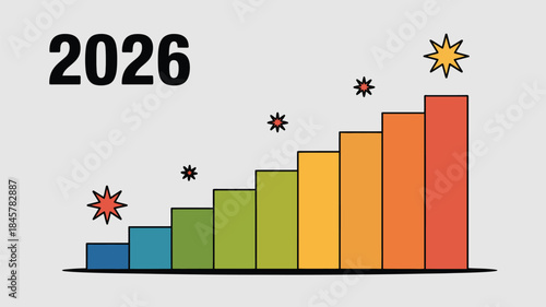 Vibrant bar chart showing growth trend for 2026 with colorful bars