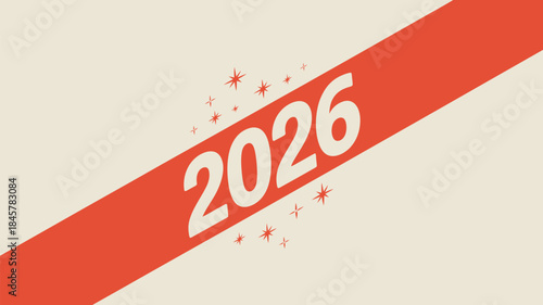 Vibrant 2026 design with red diagonal stripe and starburst