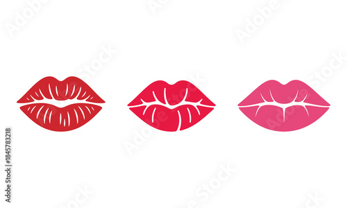 Three Red and Pink Kiss Imprint Icons on White Background