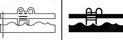 Swimming Pool Icon. Summer Water Leisure and Ladder Symbol Vector