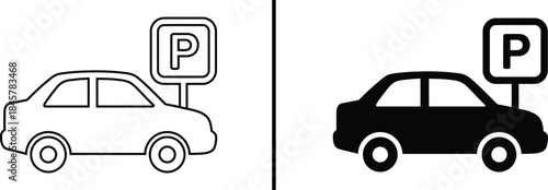 Car Parking Spot Icon. Vehicle and Parking Sign Symbol Vector Set
