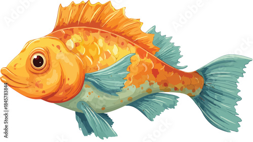 Cute Cartoon Fish with Fin: Colorful Vector Illustration for Children's Prints and Designs