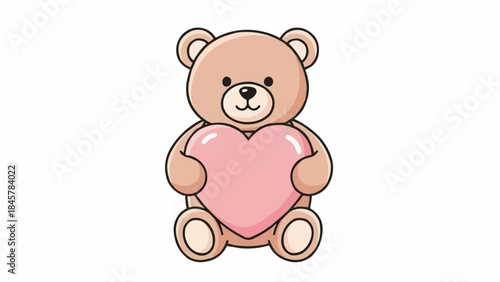 A cute teddy bear is holding a pink heart