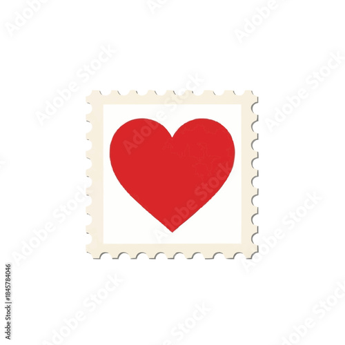 A charming red heart-shaped postage stamp, symbolizing love and affection. It has a beautiful border and a striking, simple design.