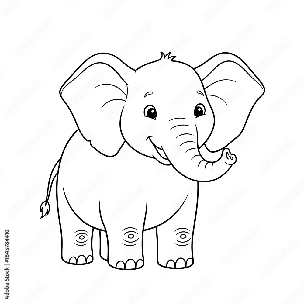 Fototapeta premium A cute cartoon elephant with big ears and a long trunk standing on four legs
