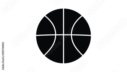 A simple black and white illustration of a classic basketball design