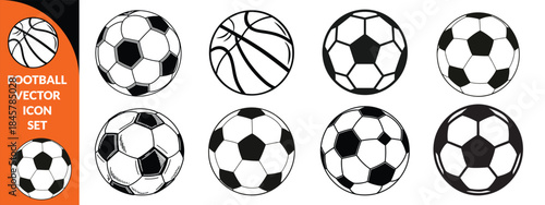 Football ball vector icon set. Soccer balls icons. soccer ball icons, football or soccer ball icon set in different styles, football simple black style, Football bis set design .