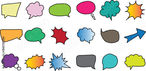 Assorted Hand Drawn Speech Bubbles with Color Gradients