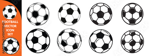 Football ball vector icon set. Soccer balls icons. soccer ball icons, football or soccer ball icon set in different styles, football simple black style, Football bis set design .
