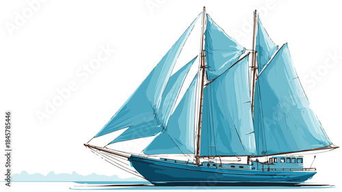Sailboat on White Background Vector with Outline Isolated