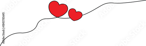 Two Red Hearts Connected By A Wavy Black Line love