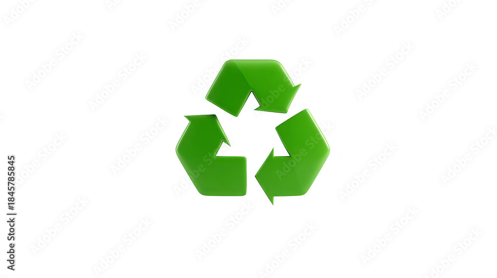 Obraz premium Green recycle symbol with three arrows forming triangle, representing sustainability, eco friendly practices, and environmental conservation, isolated on transparency background
