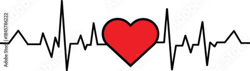 Red Heart Symbol on Black and White Electrocardiogram Line