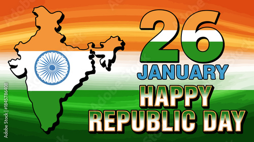 A vibrant illustration celebrating india's republic day on january 26th, featuring the national map and flag colors