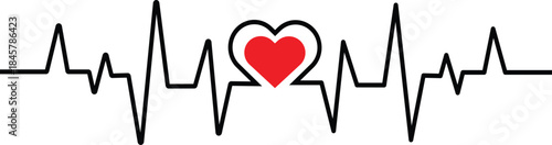 Heartbeat line with red heart in the center electrocardiogram