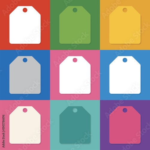 Colorful blank gift tag illustration set with rounded labels assorted colors printable holiday flat vector collection