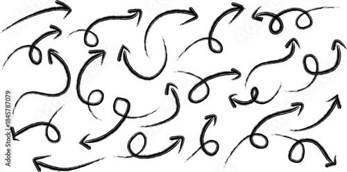 Various Hand Drawn Swirling Black Arrows on White sketch