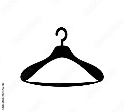 A simple black silhouette of a clothing hanger commonly used for storage and display of garments