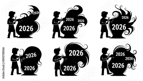 Black and white monochrome image of focused young botanist harvesting 2026 flower from ground, happy farmer working on new garden project, growth and success concept