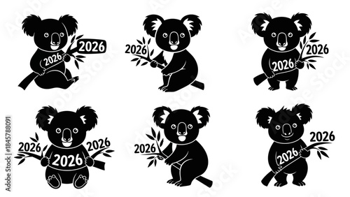 Black and white monochrome image of two happy botanists exchanging 2026 flower, successful farmers sharing new garden project, growth and success concept