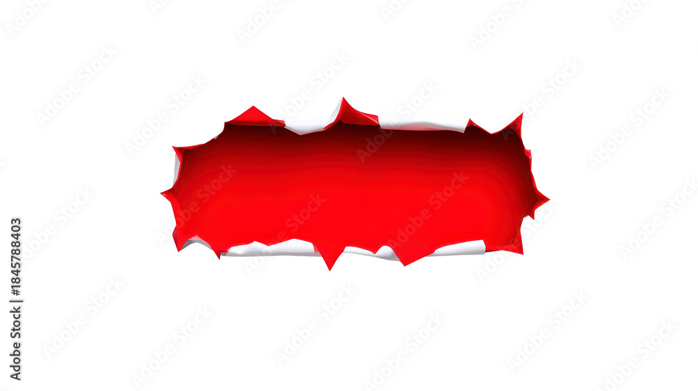 Naklejka premium Red torn paper edge with jagged border, isolated on transparent background, creative ripped design element for banners, dramatic and bold visual effect, modern style