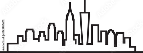 New york city skyline pixel art outline with iconic skyscrapers on transparent background