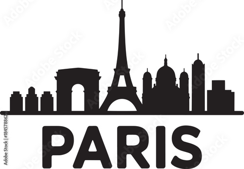 Paris city skyline vector silhouette with eiffel tower cityscape architecture landmark