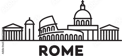 Rome city skyline with famous landmarks travel destination minimal line art illustration