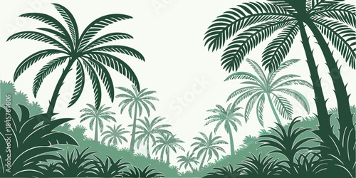 Tropical palm leaves frame a light background, vector