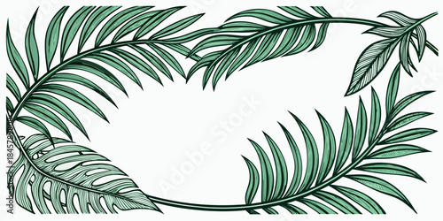 Tropical palm leaves forming a decorative frame, vector