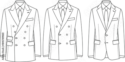 CAD drawing flat vector illustration of women’s wide-leg pants fashion template, front view, five styles, belted, drawstring, tailored