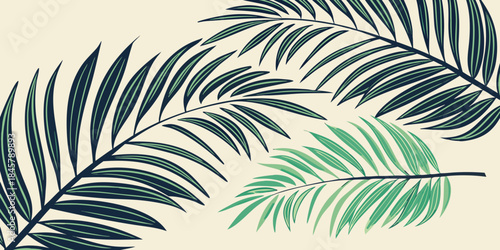 Stylized tropical palm leaves pattern, vector