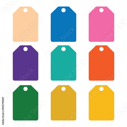 Colorful blank price tag icon set with modern rounded labels sale markers retail packaging flat vector illustration