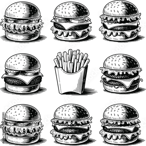 Fast Food Burger Silhouette Icon, Cheeseburger Silhouette Vector Design, Minimal Burger Silhouette Logo, Black Burger Silhouette Illustration, Burger Icon Silhouette for Branding