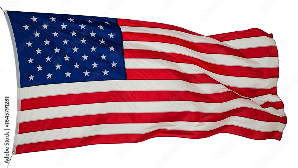 Fototapeta premium Waving American Flag Isolated on Black Background, Symbol of Freedom and Patriotism