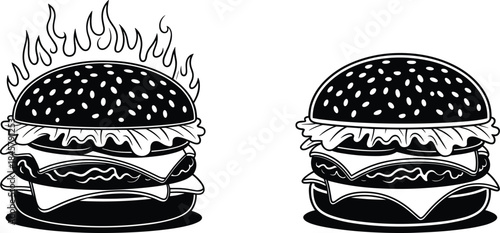 Fast Food Burger Silhouette Icon, Cheeseburger Silhouette Vector Design, Minimal Burger Silhouette Logo, Black Burger Silhouette Illustration, Burger Icon Silhouette for Branding