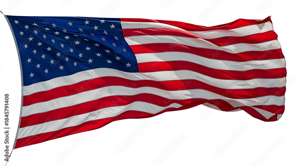 Fototapeta premium Proud American Flag Waving in the Wind Against a Black Background
