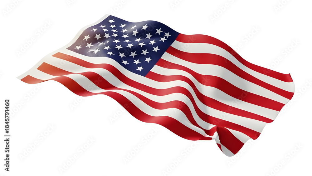 Fototapeta premium Proud Waving American Flag Isolated on Black Background, Symbol of Freedom and Patriotism