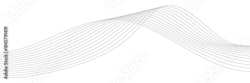 Abstract grey wave flowing across white backdrop. Dynamic sound wave design element for modern digital presentations. Vector illustration with smooth curves and energy.
