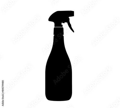 A stark silhouette of a spray bottle showcasing its typical shape and trigger mechanism against a white backdrop