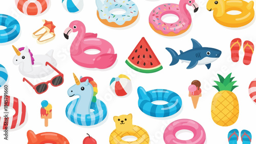 Summer Pool Party Fun With Inflatable Toys And Accessories.