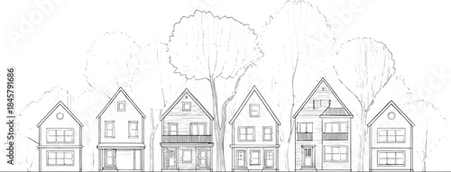 "Clean Architectural Vector Elevation Design with Modern Buildings and Urban Landscape"