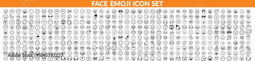 Face emoji icon set. Hand drawn doodle sketch style happy, angry, sad mood face emoticon background. Funny cartoon characters smile, wink, kiss emoji
