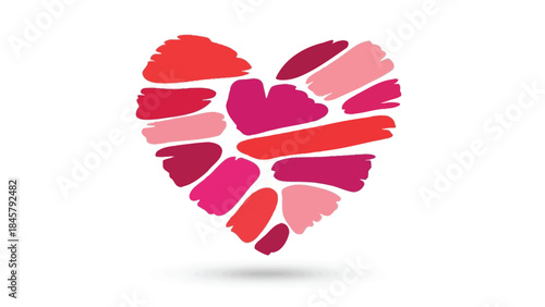Vibrant pink and red heart made of brush strokes on white background, symbolizing love and affection in a creative and artistic way, ideal