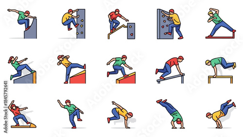 Parkour Athletes Performing Dynamic Movements and Jumps.