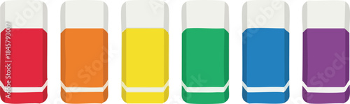 Colorful Erasers Icon Set for Arts, School, and Design Projects