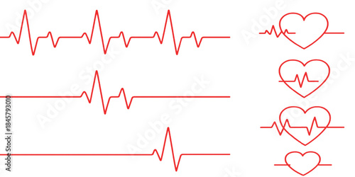 Heart rate pulse graph. Heartbeat icon. ECG, EKG test report. Electrocardiogram line symbol. Heart rhythm sign. Transparent PNG and vector illustration