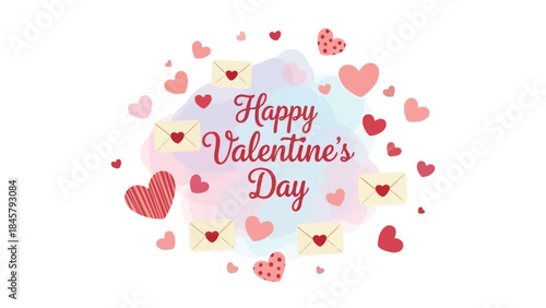 Valentine's day celebration with hearts and envelopes on pastel background