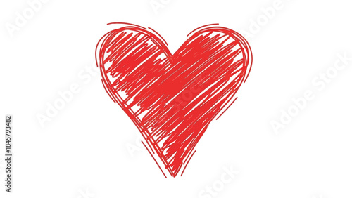 Red hand drawn heart symbol on white background for love and valentine's day concepts