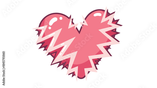 A broken pink heart with lightning bolts and a question mark on a white background